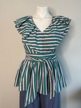 NWOT Halogen Ruffle Strip Top medium